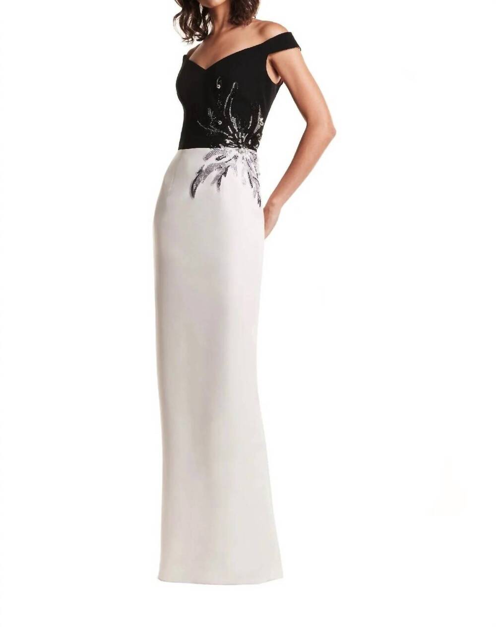 NEW LUCIAN MATIS two tone gown in navy / white